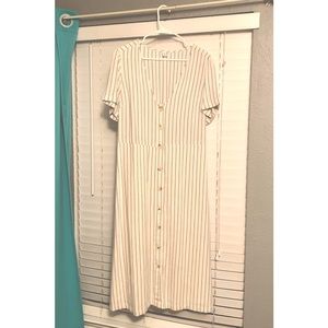 Old Navy Off-White Blue Stripe Midi Dress Size L